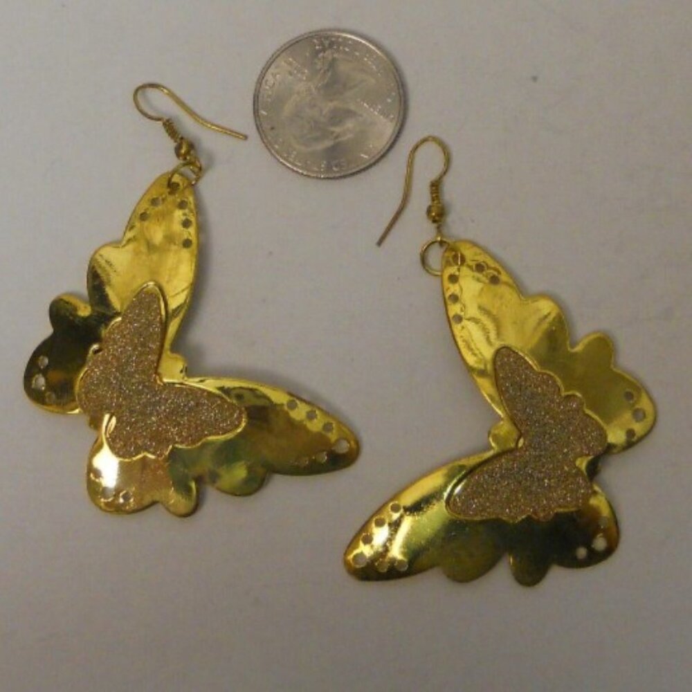 PRECIOUS Fashion Drop Dangle Earrings Gold Glitter Butterflies Hook